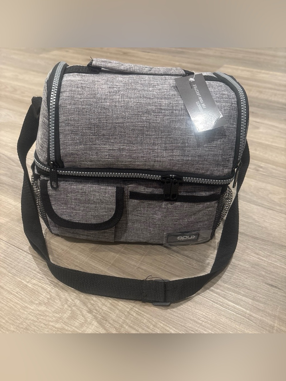 Gray Insulated Lunch Bag with Shoulder Strap